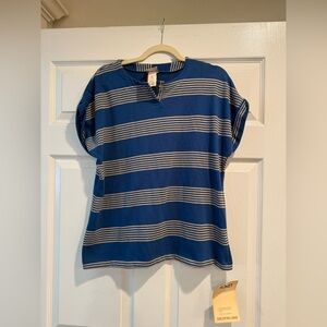 NWT KORET vintage Blue Striped Women's Short Sleeve Top